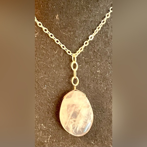 Handmade Necklace Silver Chain Faceted Quartz Stone Pearl Like Dangle Boho Chic - Picture 9 of 13